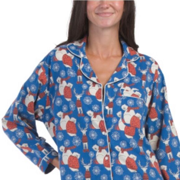Mahogany Snow Buddies Polar Bears Rain Deer Flannel Sleep Night Shirt - Picture 3 of 6